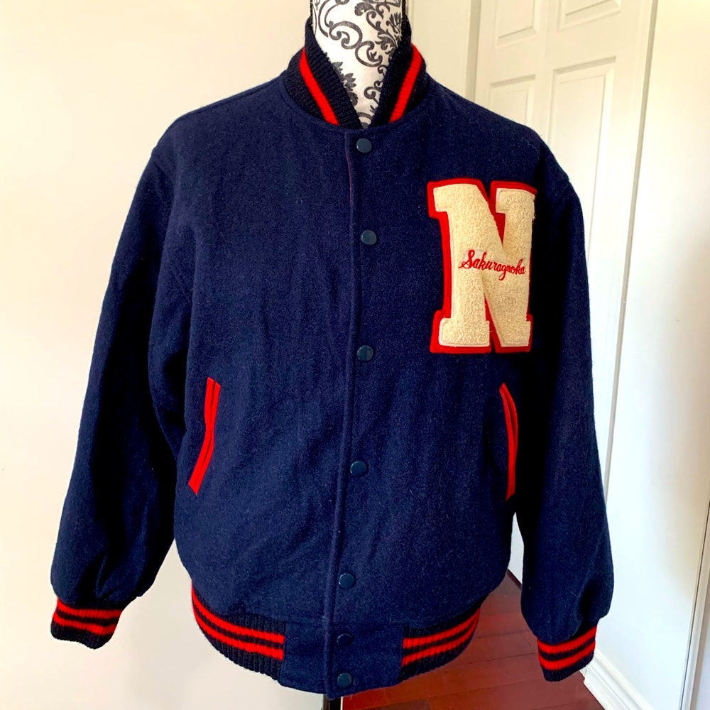 Navy Nihon University Sakuragaoka Reversible Varsity Jacket